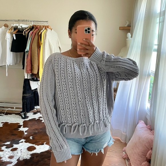 Worth Sweaters - WORTH Lilac Lavender Braided Cotton Sweater Size M